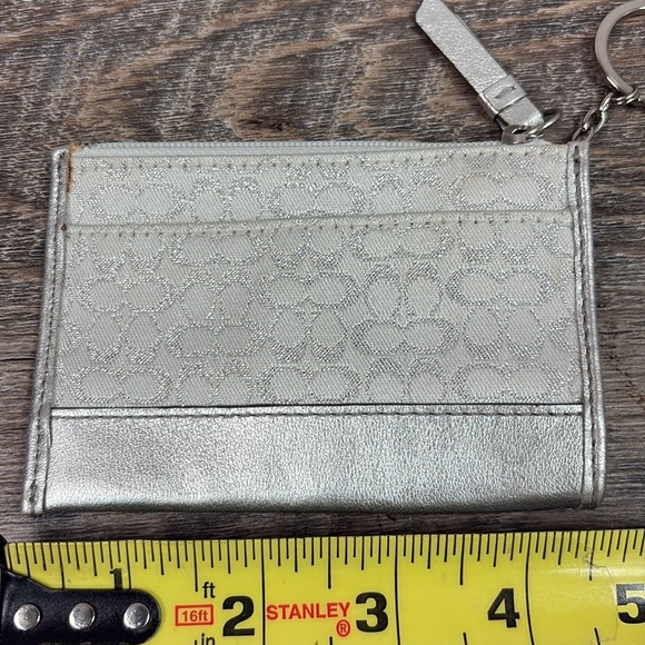 Coach Metallic Silver Leather Logo Keychain Wallet ID Holder - Picture 6 of 7